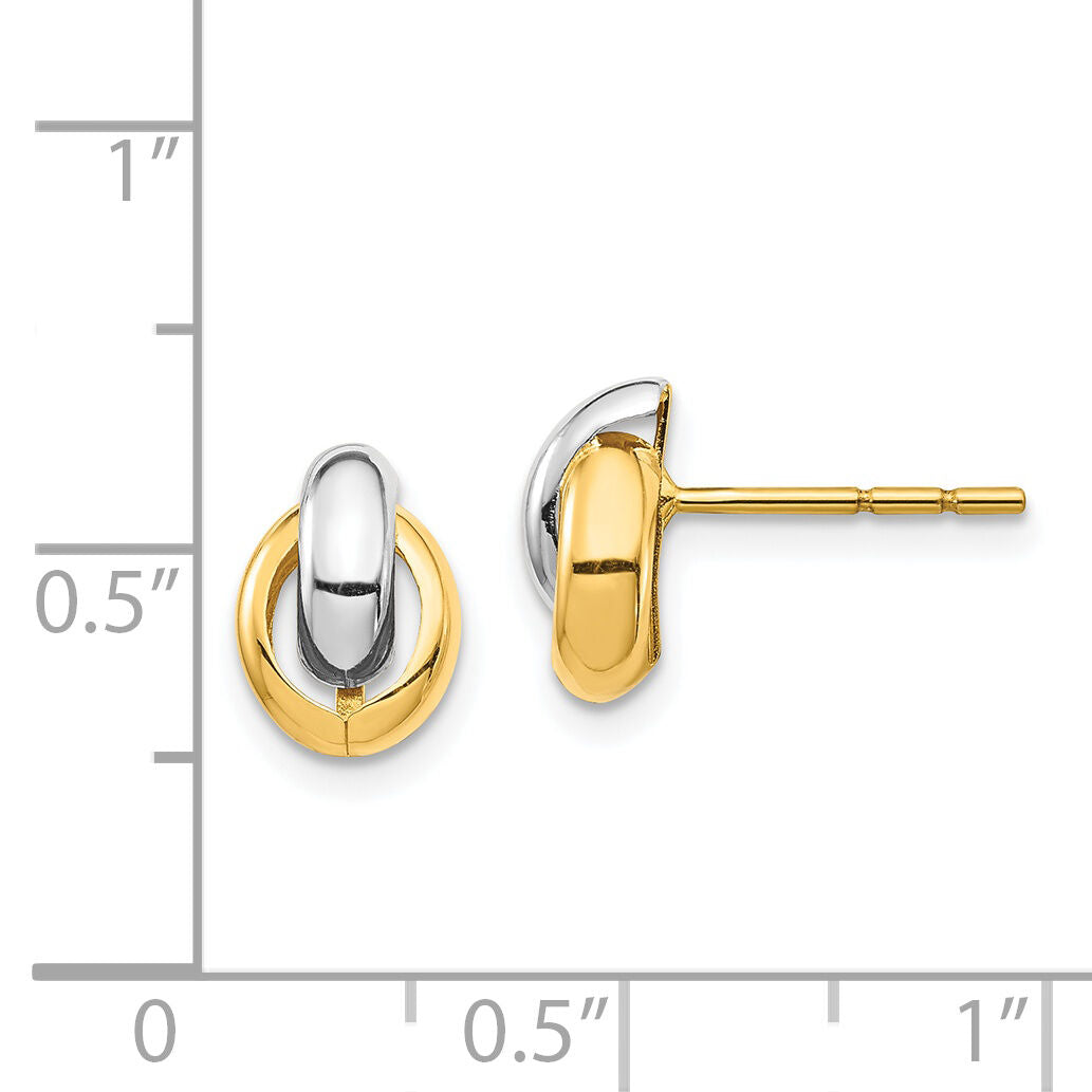 14k & White Rhodium Oval Post Earrings-YE1882