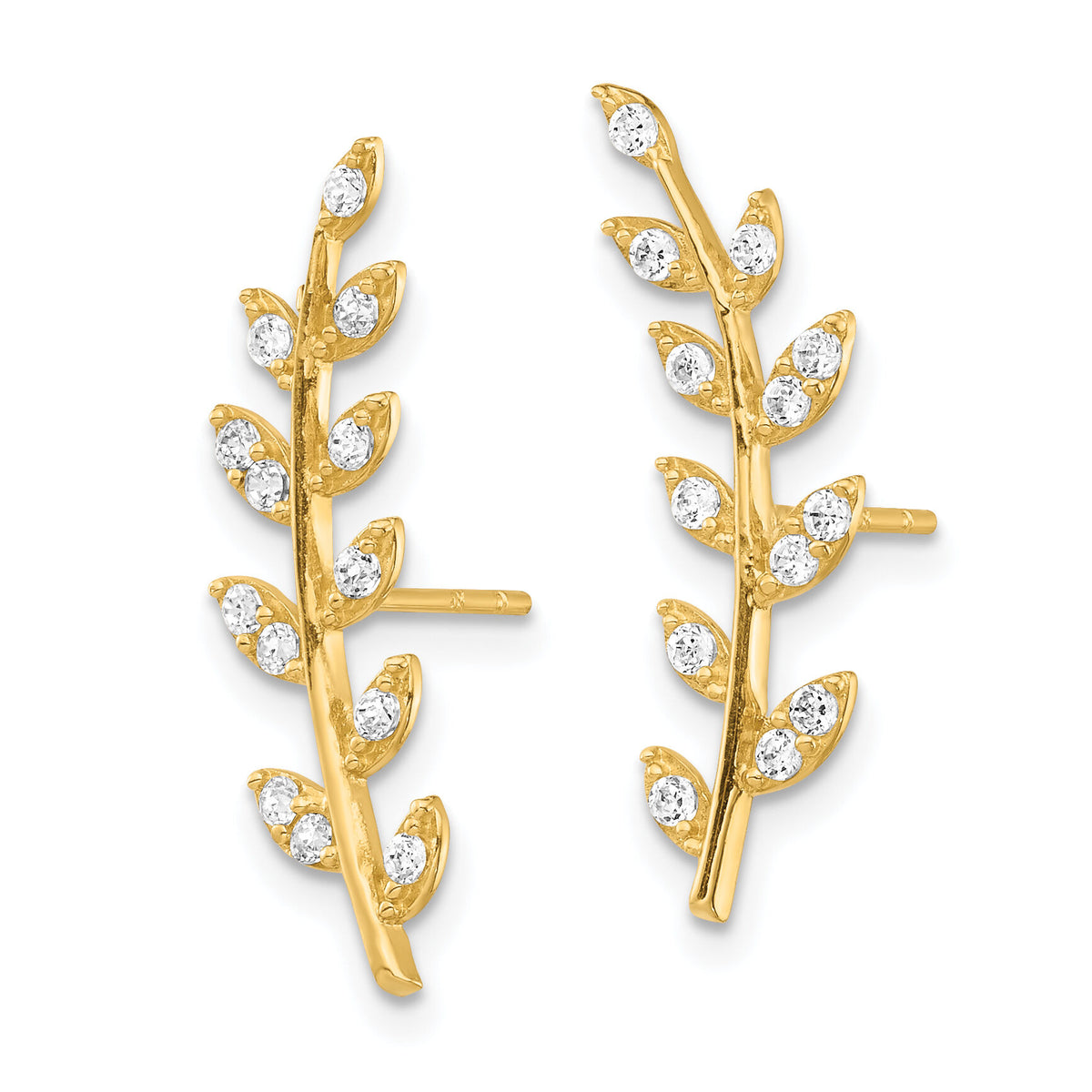 14K CZ Fern Ear Climber Earrings-YE1887