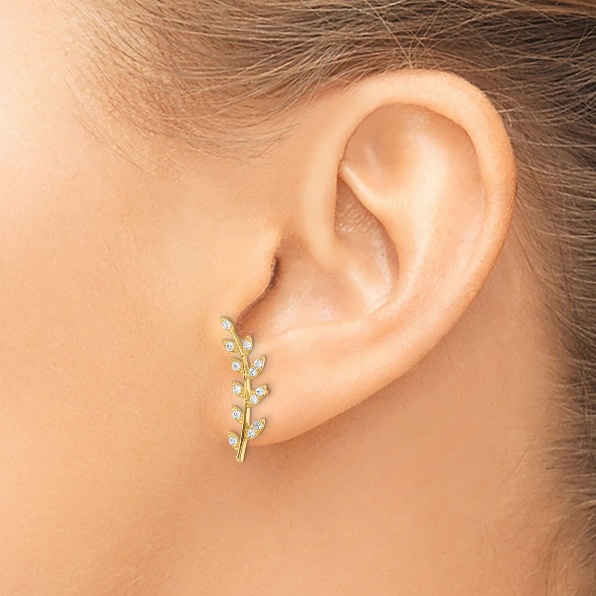 14K CZ Fern Ear Climber Earrings-YE1887