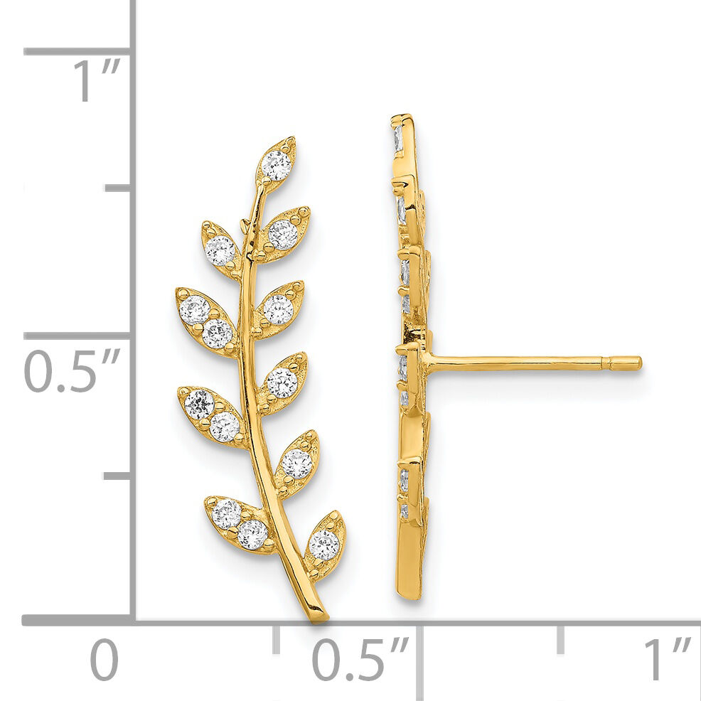 14K CZ Fern Ear Climber Earrings-YE1887