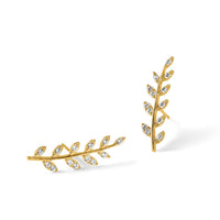 14K CZ Fern Ear Climber Earrings-YE1887