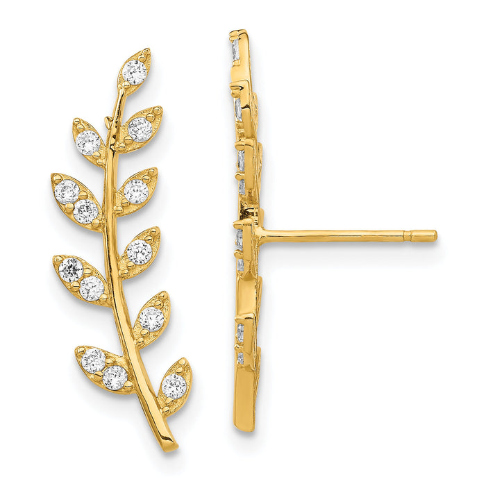 14K CZ Fern Ear Climber Earrings-YE1887