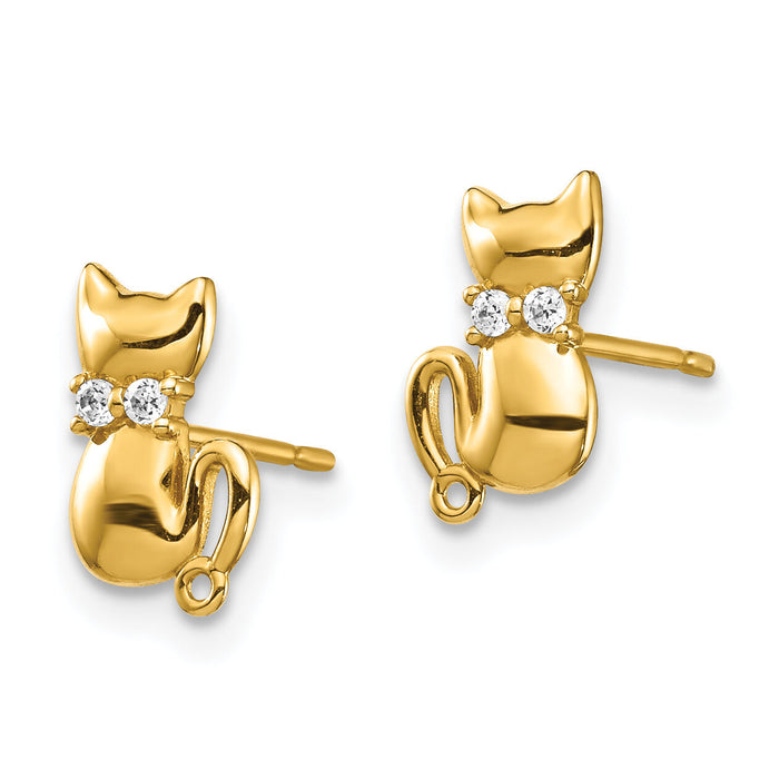 14K Sitting Cat CZ Bowtie Stud Earrings-YE1892
