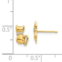 14K Sitting Cat CZ Bowtie Stud Earrings-YE1892