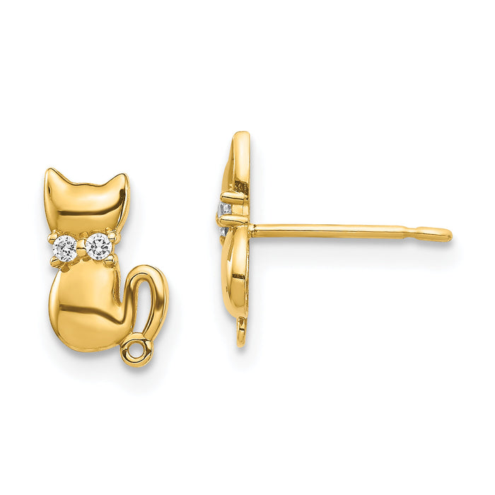 14K Sitting Cat CZ Bowtie Stud Earrings-YE1892