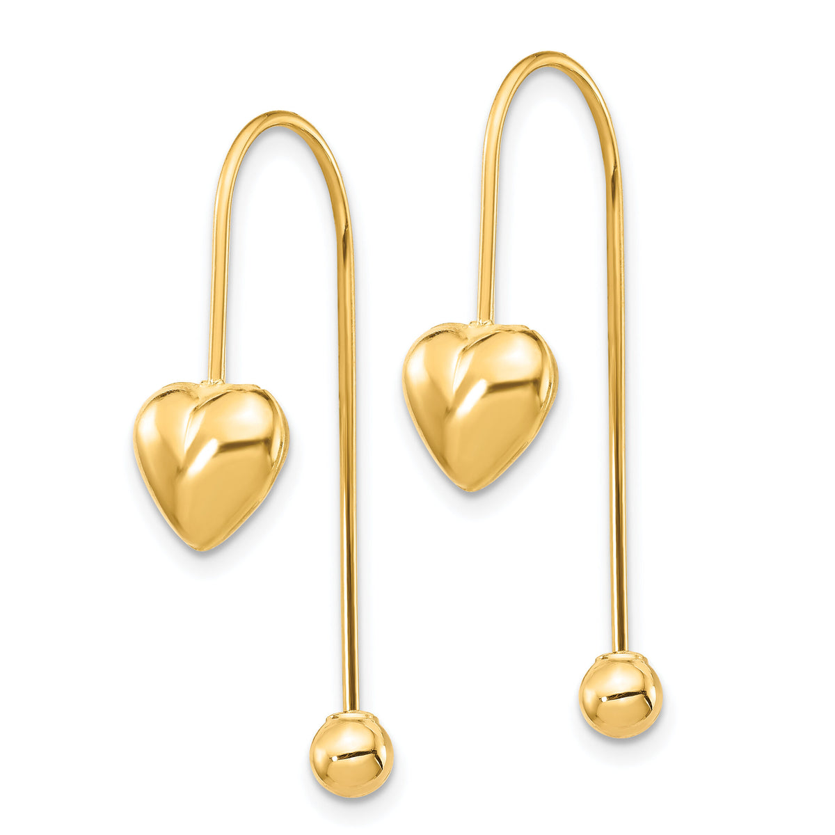14K Puffed Heart w/Screw End Threader Earrings-YE1894