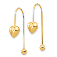 14K Puffed Heart w/Screw End Threader Earrings-YE1894