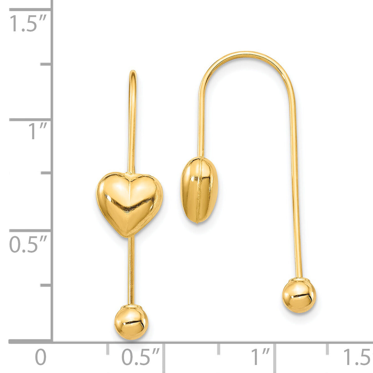 14K Puffed Heart w/Screw End Threader Earrings-YE1894