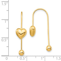 14K Puffed Heart w/Screw End Threader Earrings-YE1894