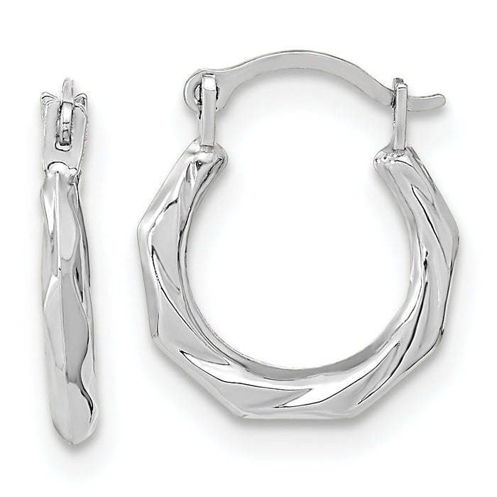 14K White Gold Polished Twist Hoop Earrings-YE1899W