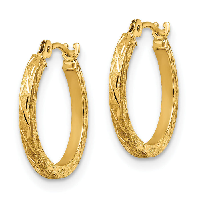 14k Polished and Satin Diamond-cut Hoop Earrings-YE1902