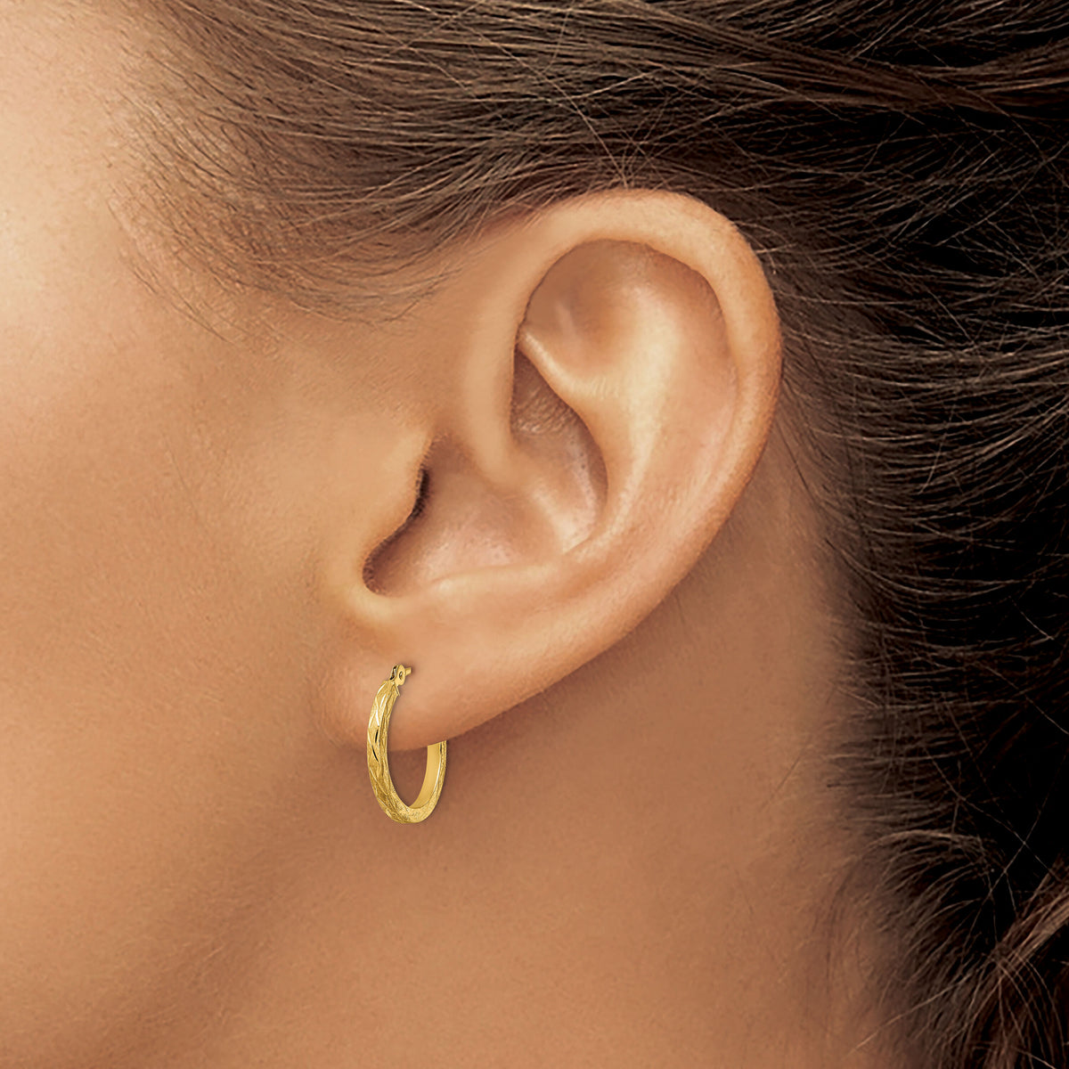 14k Polished and Satin Diamond-cut Hoop Earrings-YE1902