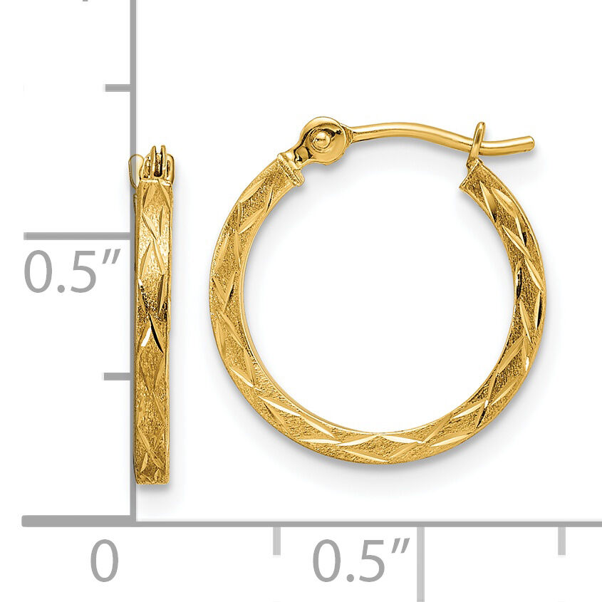 14k Polished and Satin Diamond-cut Hoop Earrings-YE1902