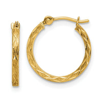 14k Polished and Satin Diamond-cut Hoop Earrings-YE1902