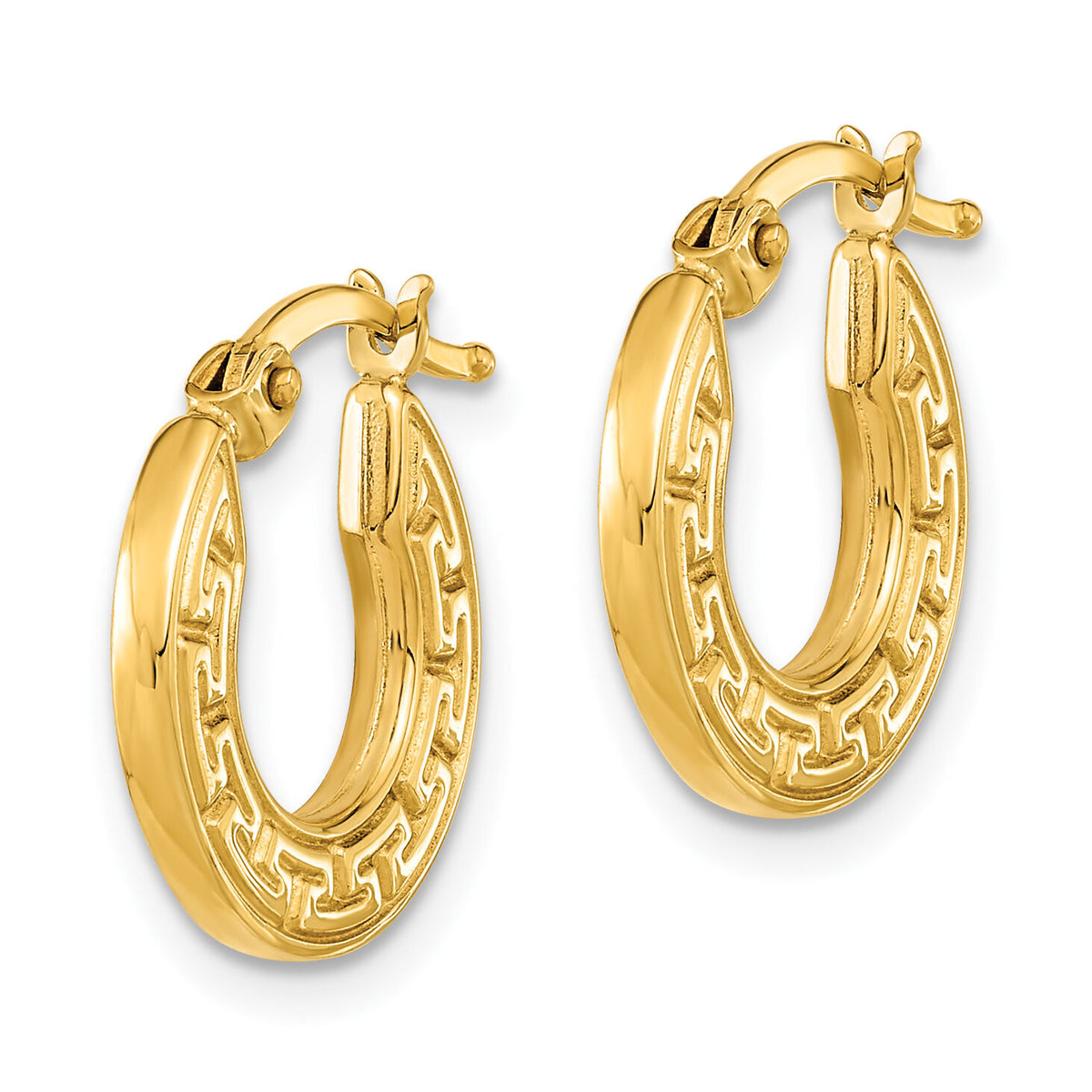 14K Polished Hollow Greek Key Hoop Earrings-YE1903