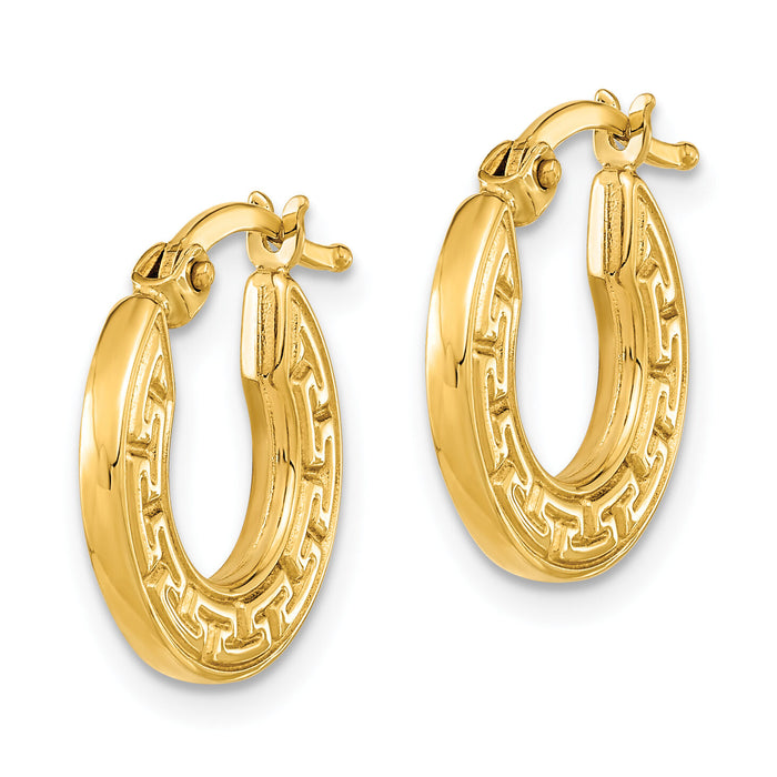 14K Polished Hollow Greek Key Hoop Earrings-YE1903