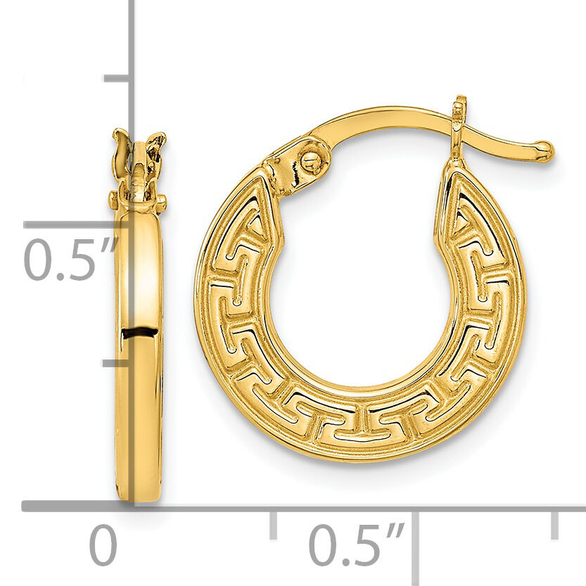14K Polished Hollow Greek Key Hoop Earrings-YE1903
