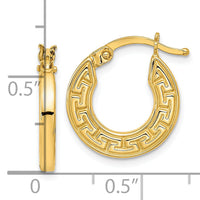 14K Polished Hollow Greek Key Hoop Earrings-YE1903