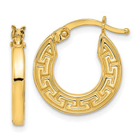 14K Polished Hollow Greek Key Hoop Earrings-YE1903
