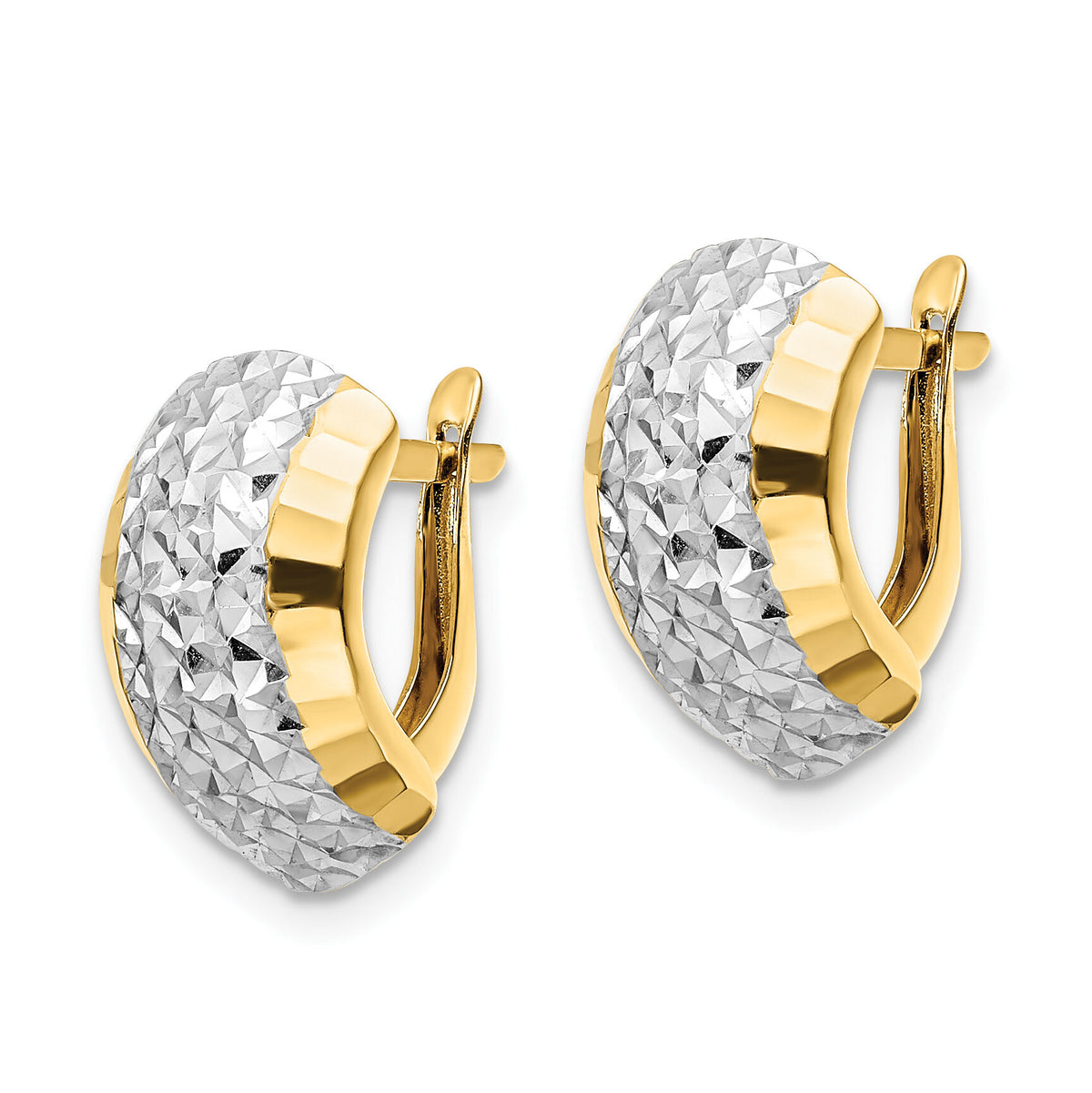 14k w/ White Rhodium Diamond-cut Hinged Earrings-YE1906