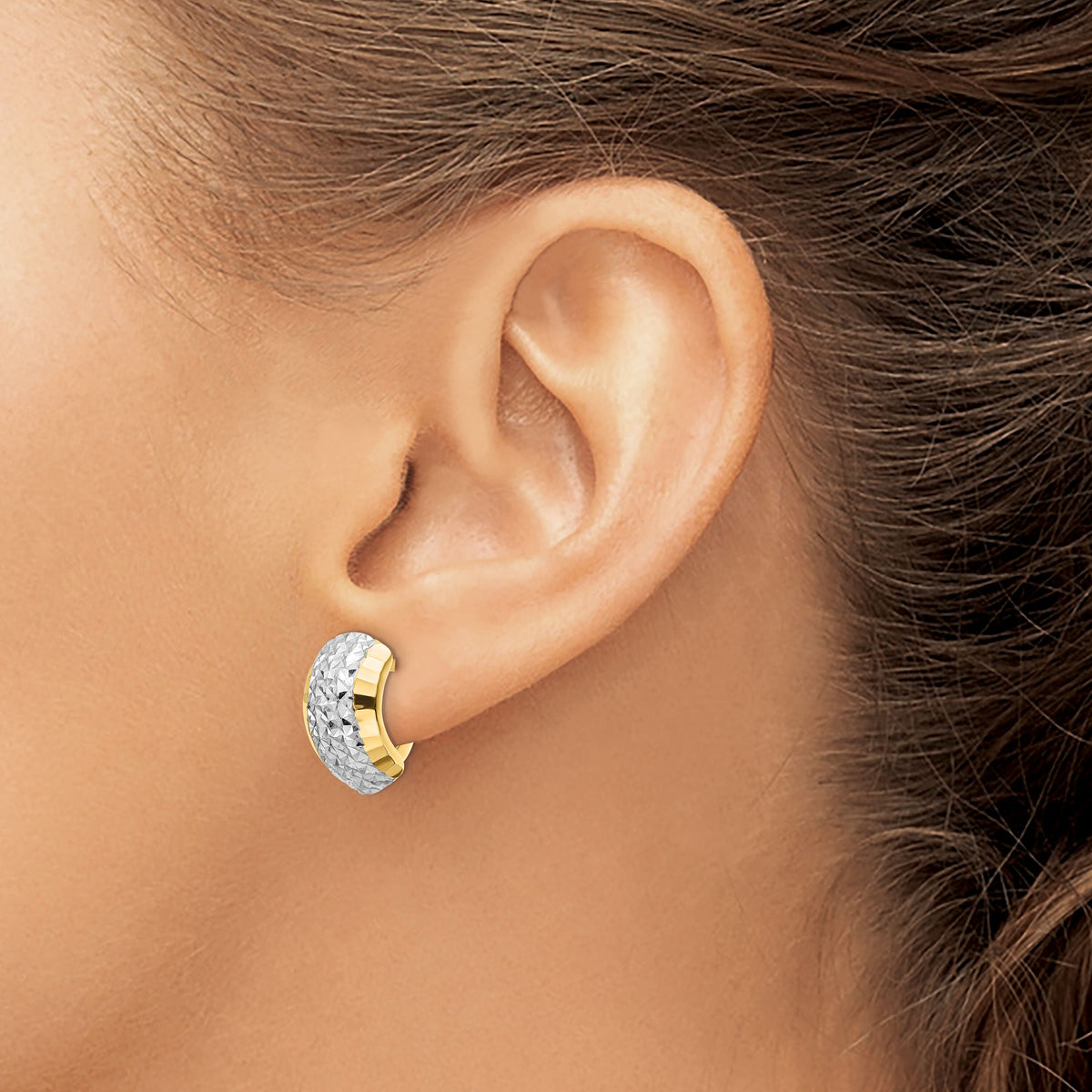 14k w/ White Rhodium Diamond-cut Hinged Earrings-YE1906