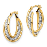 14k w/ White Rhodium Polished Textured Hoops-YE1911