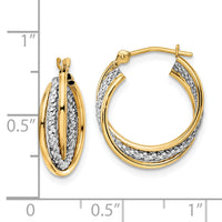 14k w/ White Rhodium Polished Textured Hoops-YE1911