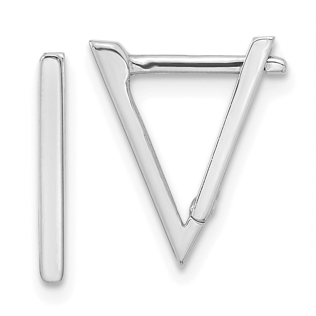 14K White Gold Polished Triangle Hoop Earrings-YE1918W