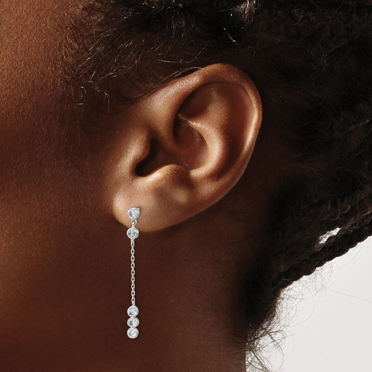 14K White Gold CZ  Chain Link Dangle Earrings-YE1929