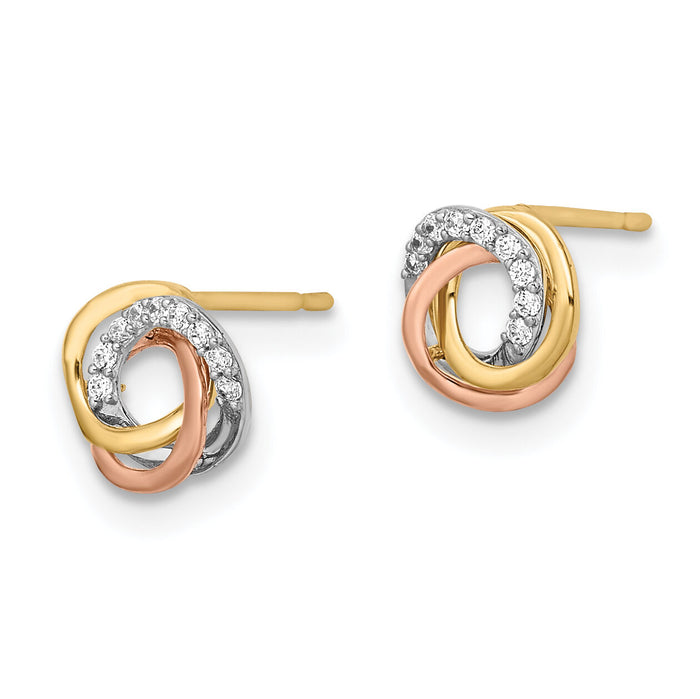 14k Tri-colored CZ Circle Post Earrings-YE1941