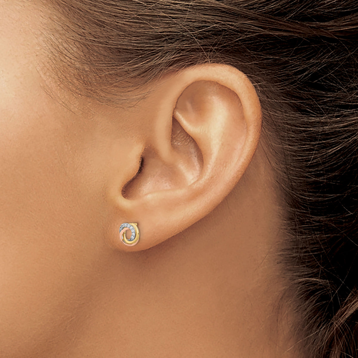 14k Tri-colored CZ Circle Post Earrings-YE1941
