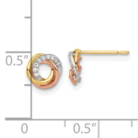 14k Tri-colored CZ Circle Post Earrings-YE1941