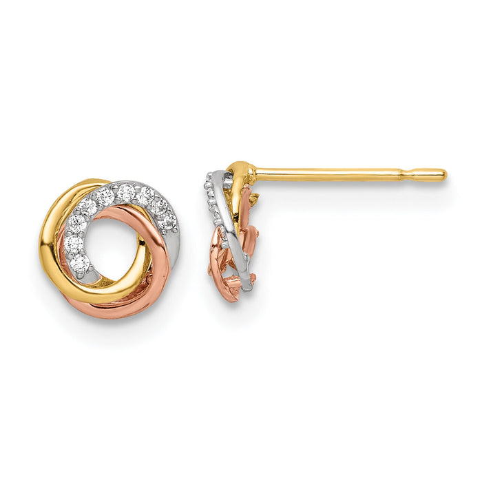 14k Tri-colored CZ Circle Post Earrings-YE1941
