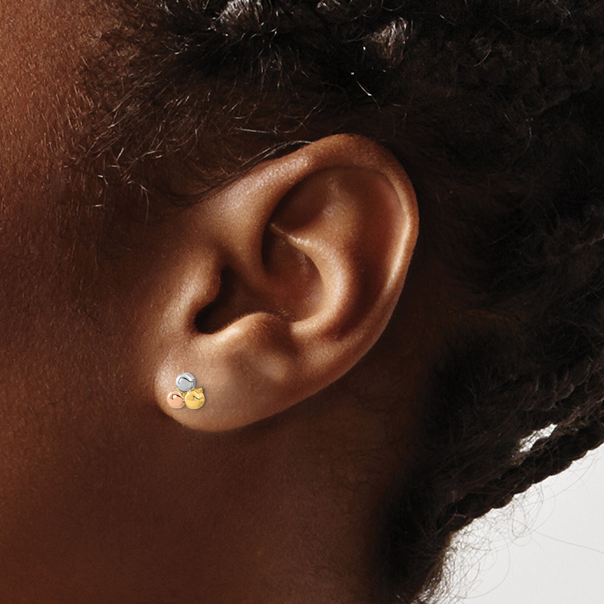 14K Tri-color Circle Post Earrings-YE1949