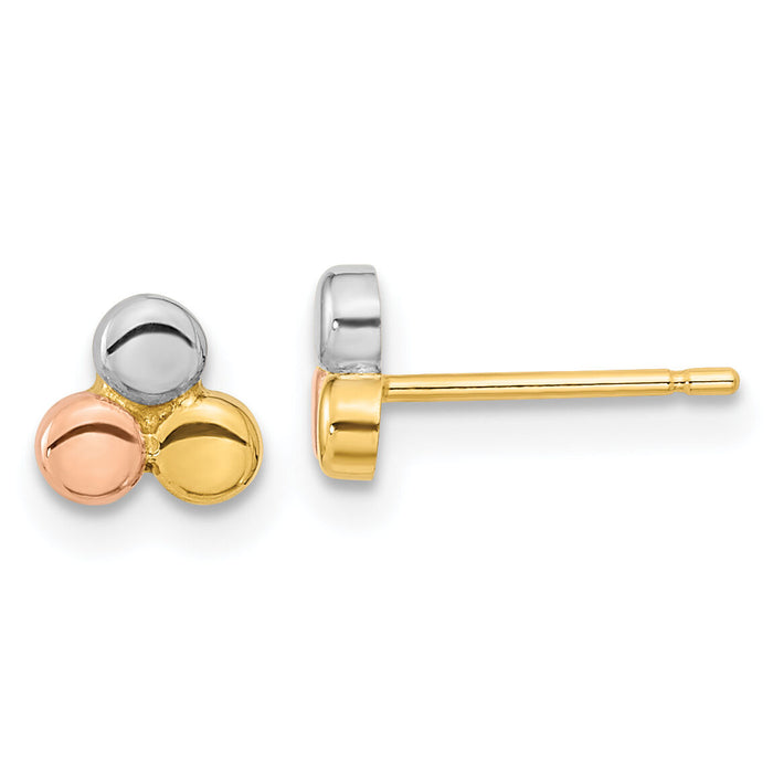 14K Tri-color Circle Post Earrings-YE1949