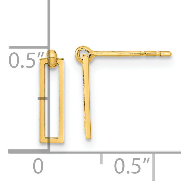 14K Polished Open Rectangle Dangle Post Earrings-YE1961
