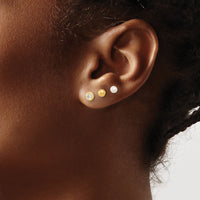 14K Polished Set of Ball Post Pearl and CZ Bezel 3 Pair Earrings Set-YE1969SET