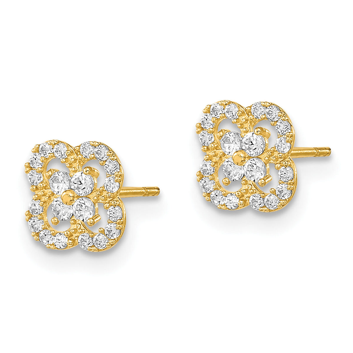 14K Polished Flower CZ Post Earrings-YE1982