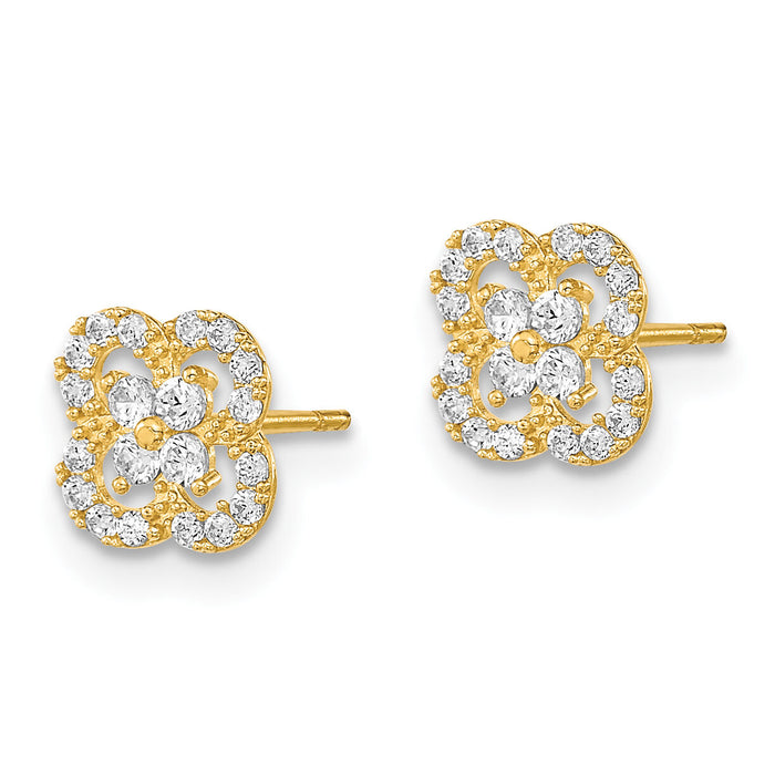 14K Polished Flower CZ Post Earrings-YE1982