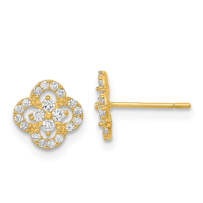 14K Polished Flower CZ Post Earrings-YE1982