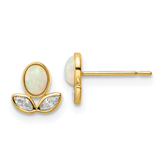 14k CZ & Created Opal Post Earrings-YE1983
