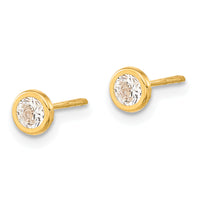 14K Polished Circle Bezel with CZ Post Earrings-YE2006
