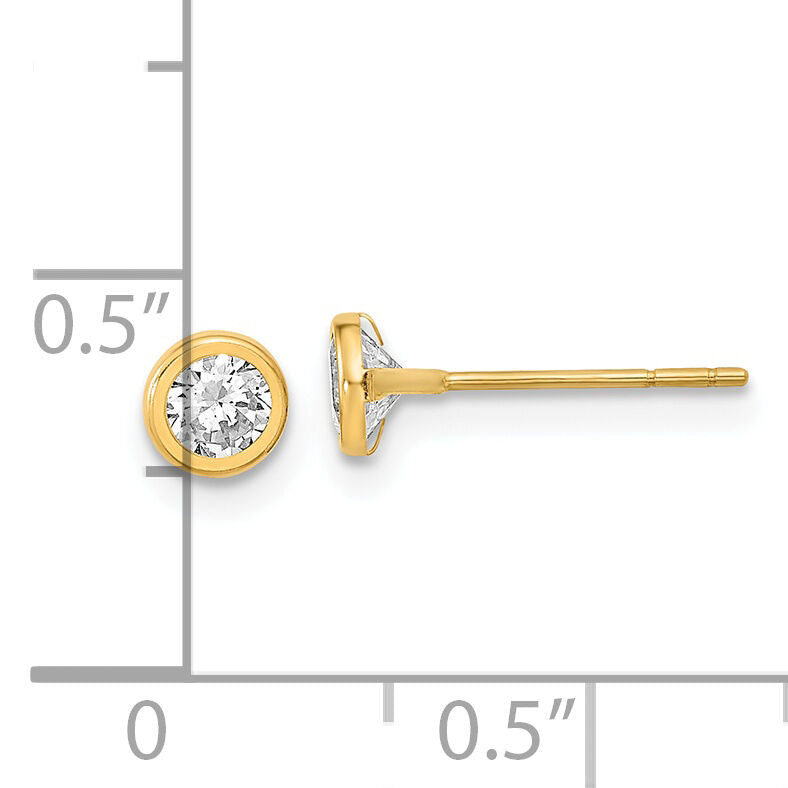 14K Polished Circle Bezel with CZ Post Earrings-YE2006