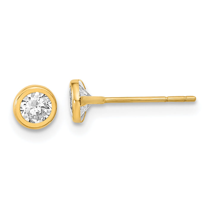 14K Polished Circle Bezel with CZ Post Earrings-YE2006