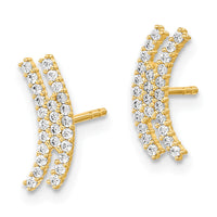 14K Polished Curved Bar CZ Post Earrings-YE2013