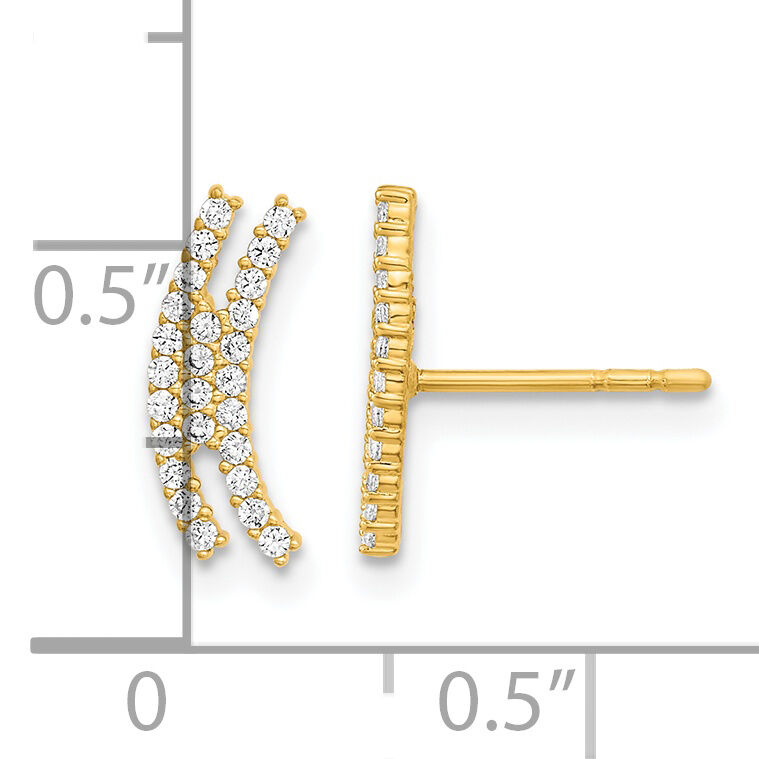 14K Polished Curved Bar CZ Post Earrings-YE2013
