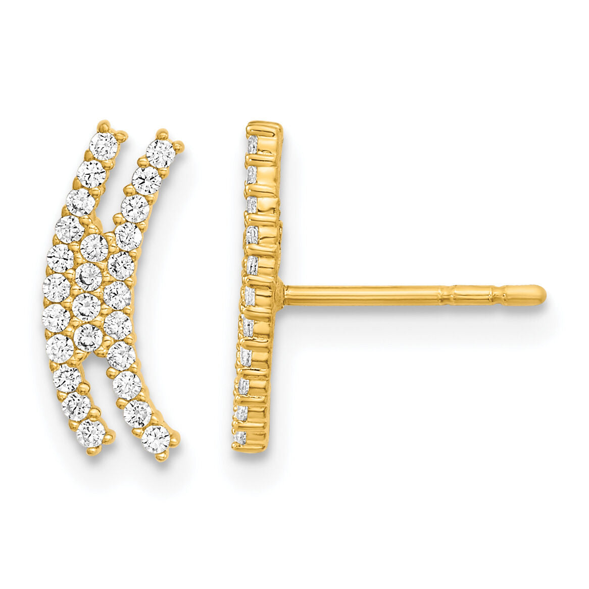14K Polished Curved Bar CZ Post Earrings-YE2013