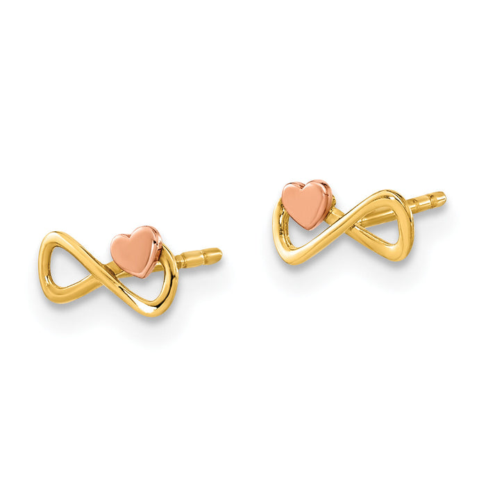 14K Two-tone Infinity with Heart Post Earrings-YE2023