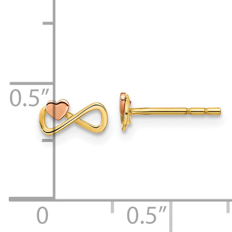 14K Two-tone Infinity with Heart Post Earrings-YE2023
