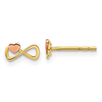 14K Two-tone Infinity with Heart Post Earrings-YE2023
